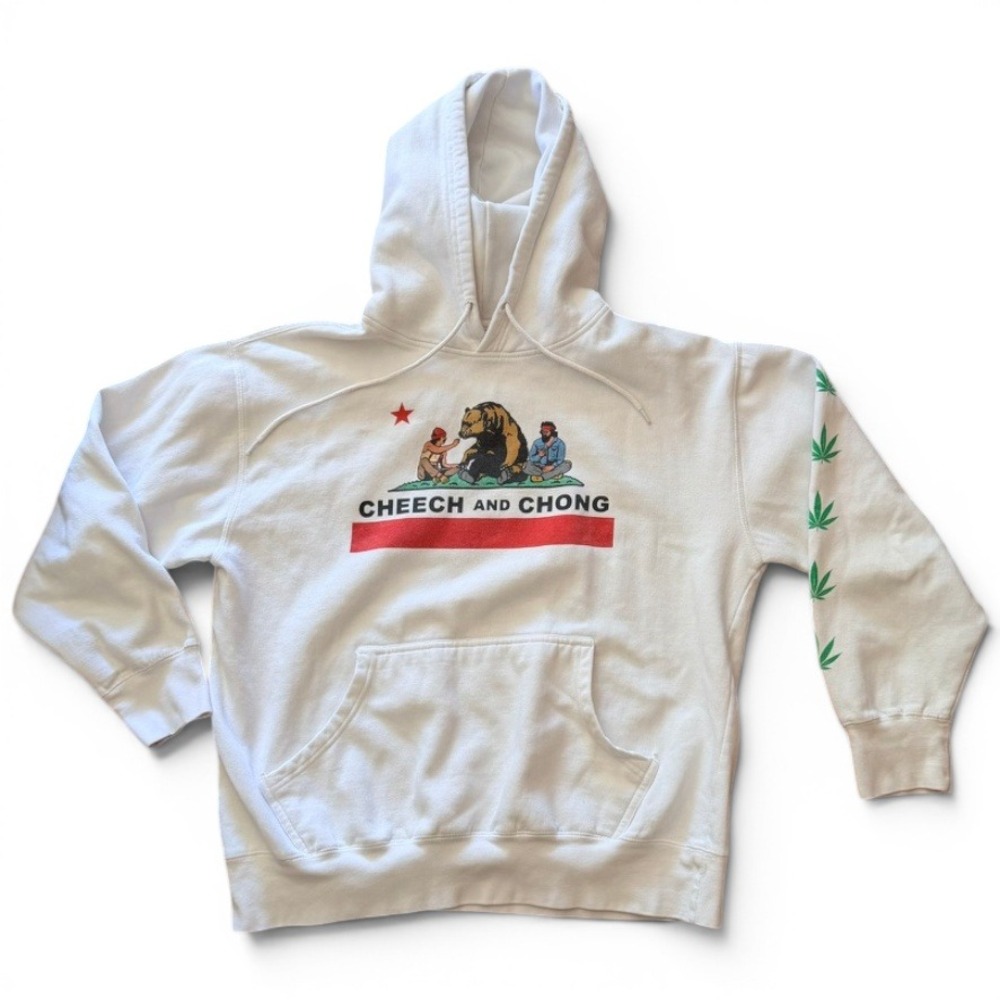 Cheech and Chong Hoodie Mens L White California Republic Pot Leaf Sleeve